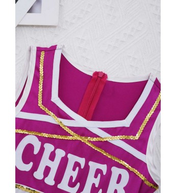 Girls Sleeveless Sequins Cheerleading Outfit Invisible Zipper Back Patchwork Cheerleading Dance Dress