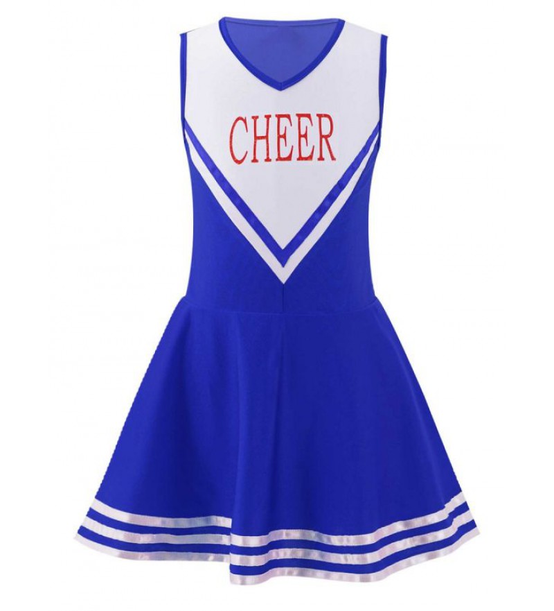 Girls Sports Cheerleading Dance Dress Sleeveless V Neck Letter Print Dress