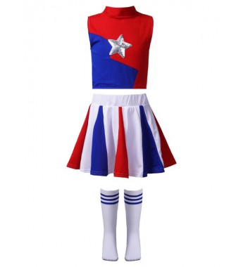 Kids Girls Cheerleading Outfit Sequins Star Decor Crop Top with Elastic Waistband Skirt and Socks