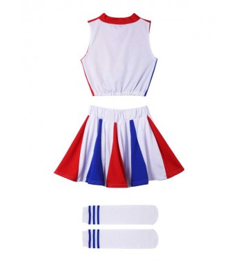 Kids Girls Cheerleading Outfit Sequins Star Decor Crop Top with Elastic Waistband Skirt and Socks