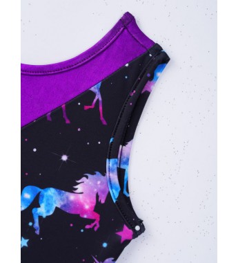 Girls V Neck Cartoon Print Ballet Dance Leotard Patchwork Design Gymnastic Jumpsuit Bodysuit