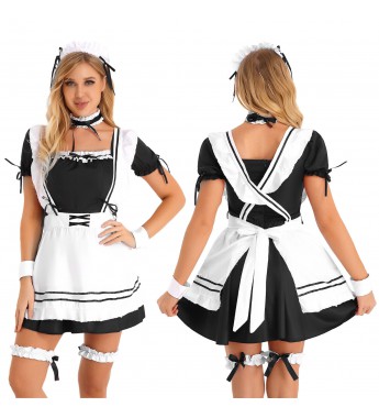 Womens Halloween Maid Cosplay Costume Set Anime Lovely Lolita Princess Dress