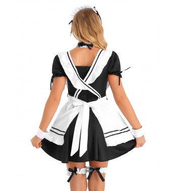 Womens Halloween Maid Cosplay Costume Set Anime Lovely Lolita Princess Dress