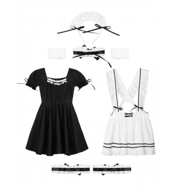 Womens Halloween Maid Cosplay Costume Set Anime Lovely Lolita Princess Dress