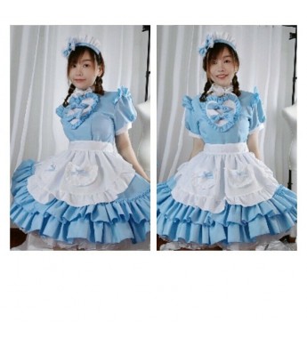 Lady Ruffle Lolita Dress Costume Waitress Maid Outfit Sweet Cosplay Sweet Dress