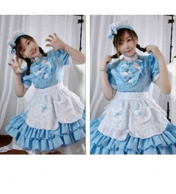 Lady Ruffle Lolita Dress Costume Waitress Maid Outfit Sweet Cosplay Sweet Dress