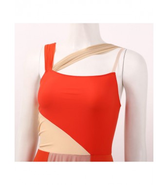 Women Color Block Lyrical Modern Contemporary Dance Stage Performance Leotard Dress