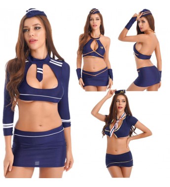 Women Flight Attendant Costume Halloween Stewardess Lingerie Air Hostess Uniform