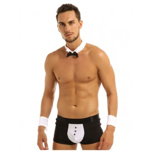 Black Men Waiter Tuxedo Lingerie Set for Lingerie Night Role Play