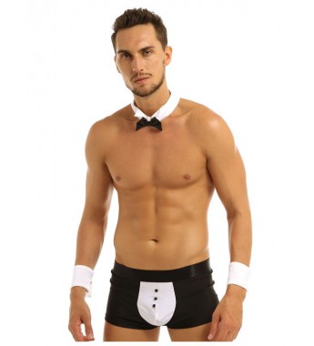 Black Men Waiter Tuxedo Lingerie Set for Lingerie Night Role Play