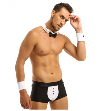 Black Men Waiter Tuxedo Lingerie Set for Lingerie Night Role Play