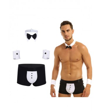 Black Men Waiter Tuxedo Lingerie Set for Lingerie Night Role Play