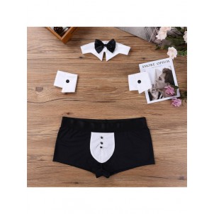 Black Men Waiter Tuxedo Lingerie Set for Lingerie Night Role Play