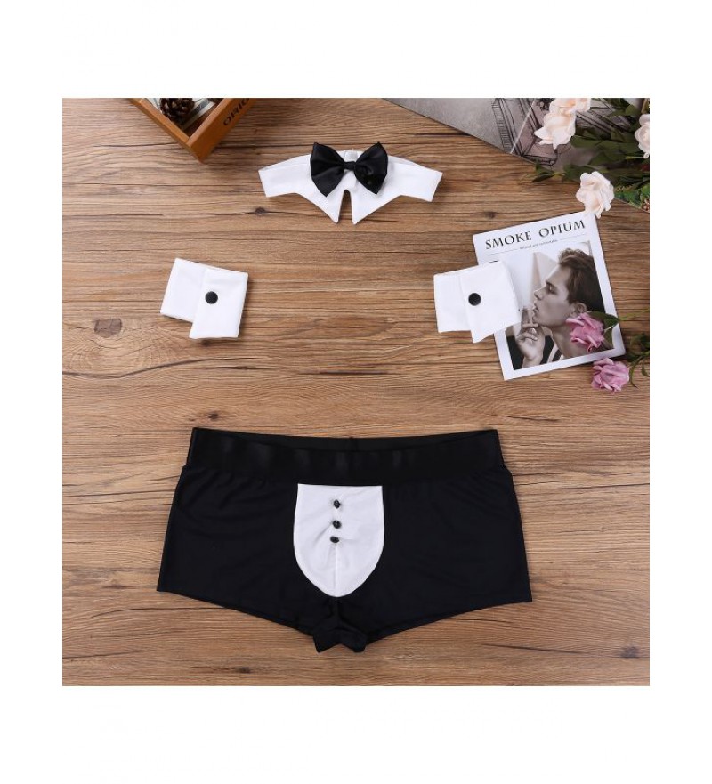 Black Men Waiter Tuxedo Lingerie Set for Lingerie Night Role Play