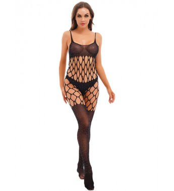 Womens Sexy Glitter Rhinestone Hollow Out Fishnet Bodystocking Lingerie Nightwear Bodysuit