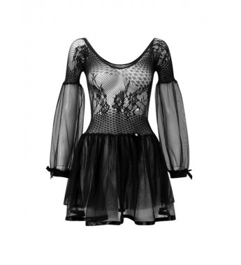 Womens Sexy See-through Lace Patchwork Dress Nightdress Lingerie Tulle Mini Dresses Babydoll Nightwear