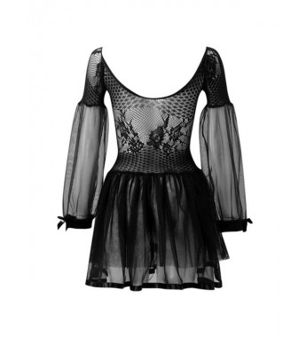 Womens Sexy See-through Lace Patchwork Dress Nightdress Lingerie Tulle Mini Dresses Babydoll Nightwear