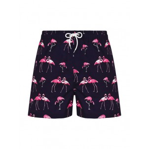 Men Summer Flamingo Prints Swimming Shorts Elastic Waistband with Drawstring Swim Trunks