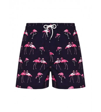 Men Summer Flamingo Prints Swimming Shorts Elastic Waistband with Drawstring Swim Trunks