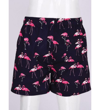 Men Summer Flamingo Prints Swimming Shorts Elastic Waistband with Drawstring Swim Trunks