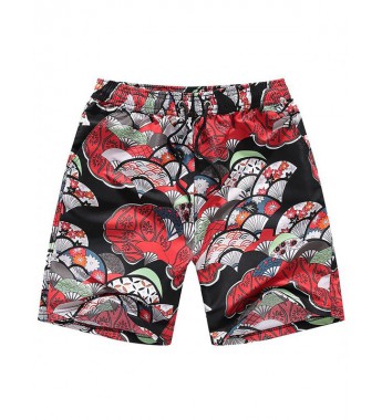 Men Summer Beach Shorts Vacation Fashion Drawstring Elastic Waistband Swim Trunks