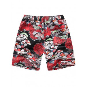 Men Summer Beach Shorts Vacation Fashion Drawstring Elastic Waistband Swim Trunks