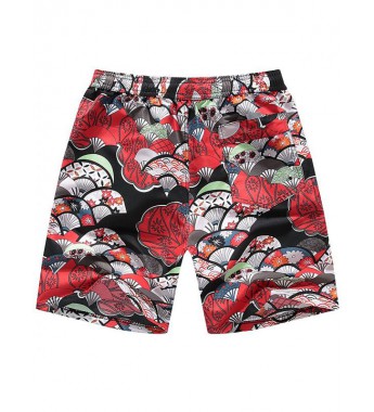 Men Summer Beach Shorts Vacation Fashion Drawstring Elastic Waistband Swim Trunks