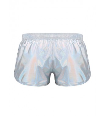 Men Holographic Shiny Metallic Trunks Swimsuit Low Rise Boxer Shorts Underpants