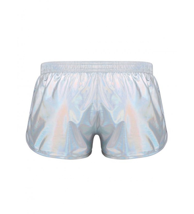 Men Holographic Shiny Metallic Trunks Swimsuit Low Rise Boxer Shorts Underpants