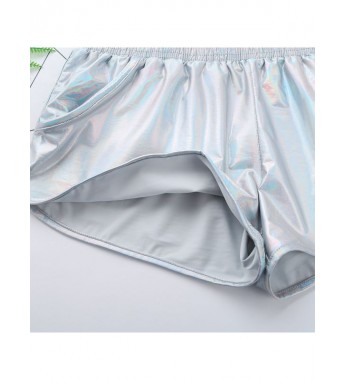 Men Holographic Shiny Metallic Trunks Swimsuit Low Rise Boxer Shorts Underpants